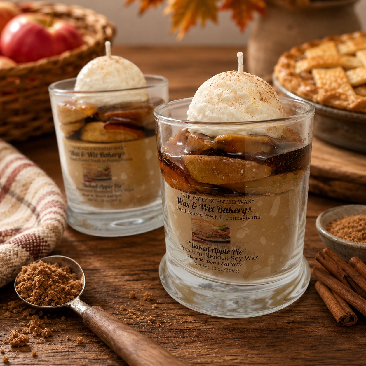 Baked Apple Pie with Ice Cream Candle. 13 oz. Soy Candle/Apples, Cinnamon, Ice Cream. Strongly Scented Candle. Dessert Candle