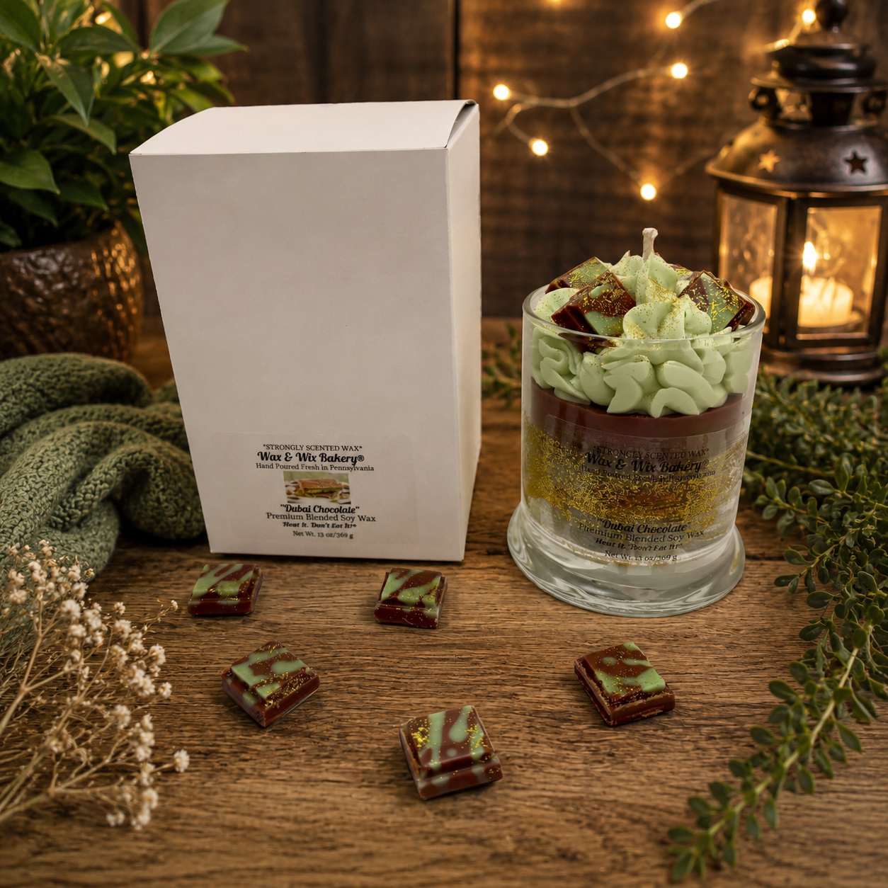 Dubai Chocolate Luxury Candle. Large 13 oz. Soy Candle/Chocolate/Pistachio. Strongly Scented Candle/Dessert Candle