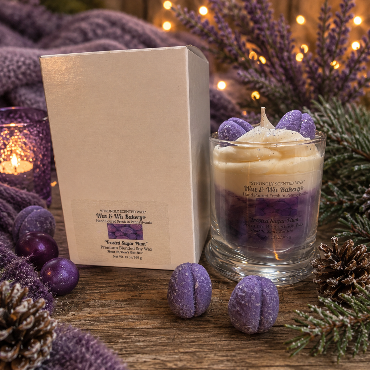 Frosted Sugar Plum Candle. 13oz. Soy Candle/Strong Scented Candle/Holiday Candle/Winter Candle
