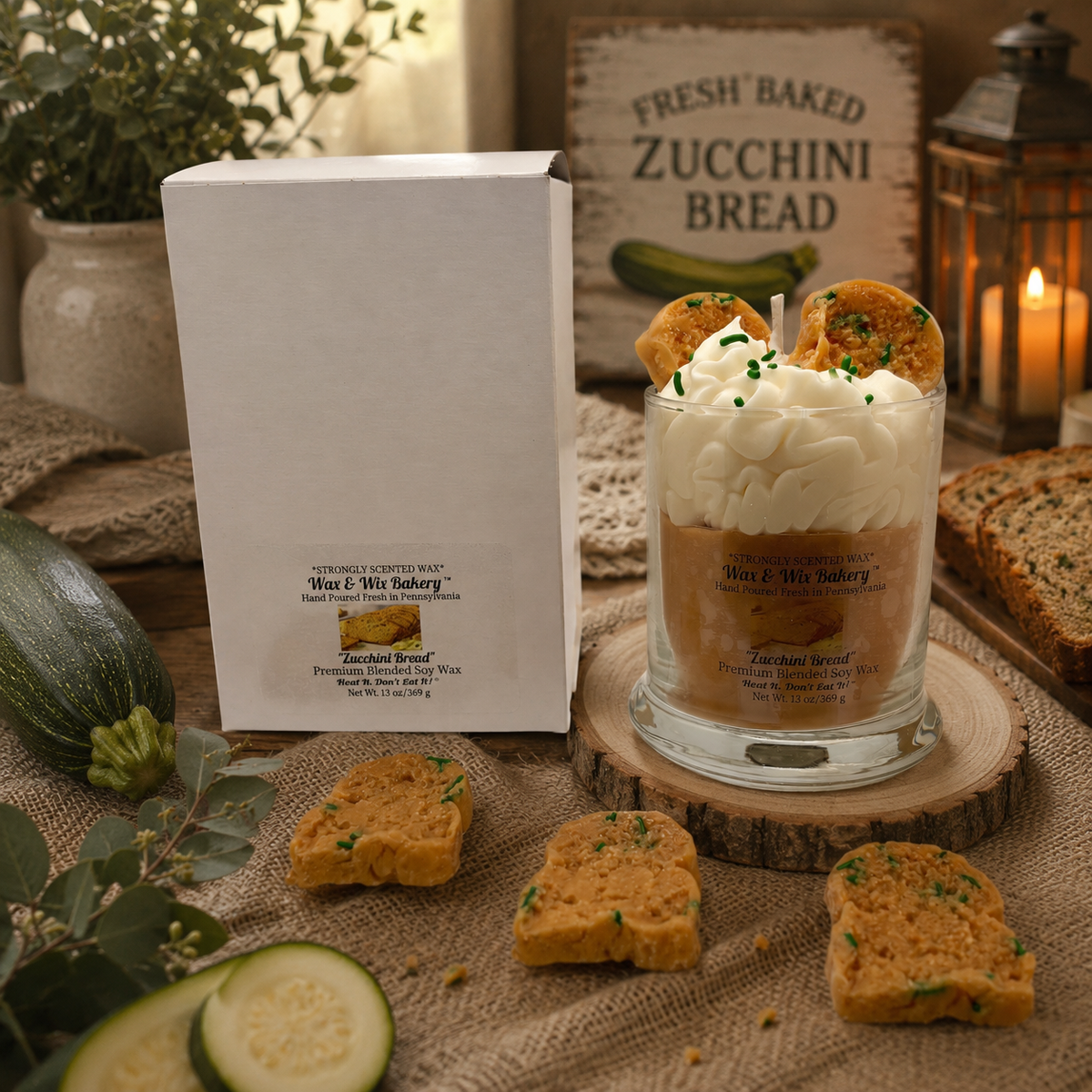 Zucchini Bread Candle. 13 oz. Soy Candle/Zucchini, Bread. Strongly Scented Candle. Dessert Candle. Bakery Candle