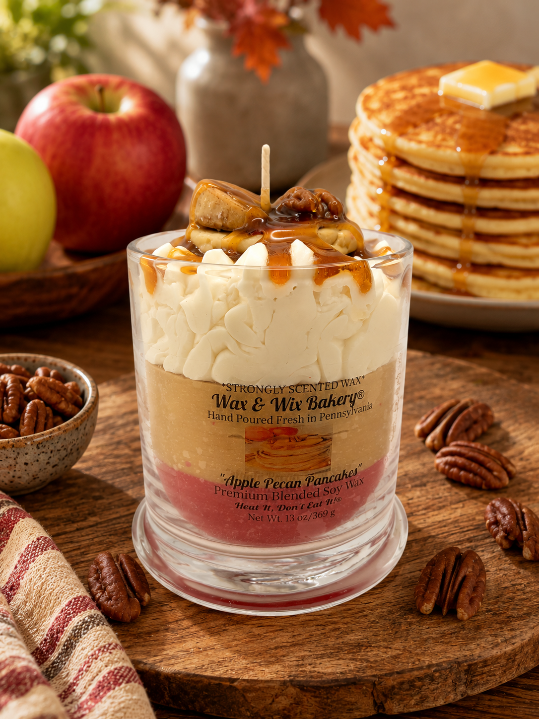 Apple Pecan Pancake Candle. 13 oz. Soy Candle/Apples, Pecans, Pancakes. Strongly Scented Candle. Dessert Candle/Breakfast Candle/Food Candle