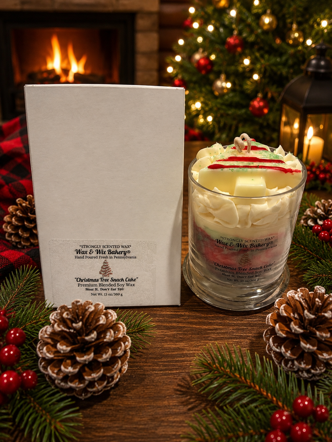 Christmas Tree Snack Cake Candle. 13oz. Soy Candle/Strong Scented Candle/Holiday Candle/Winter Candle/Dessert Candle