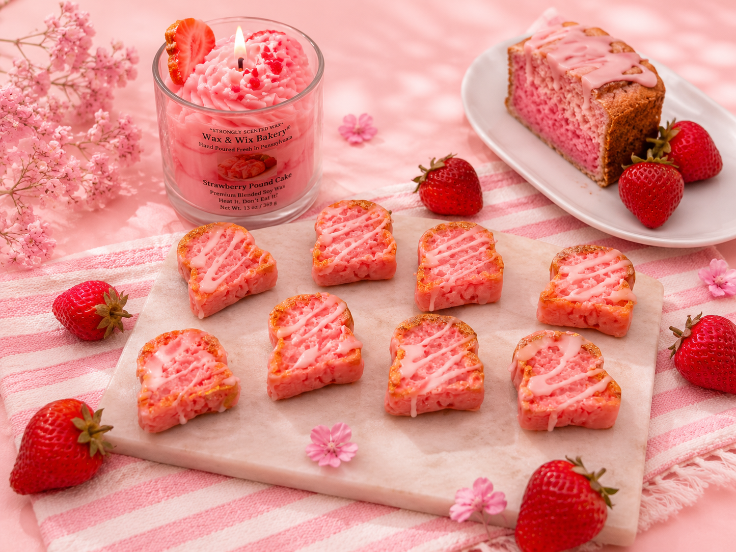 Strawberry Pound Cake Wax Melts. 6 oz. Bread Wax Melts/Strawberry Wax Melts/Soy Wax Melts/Strongly Scented Wax Melts/9 Pieces
