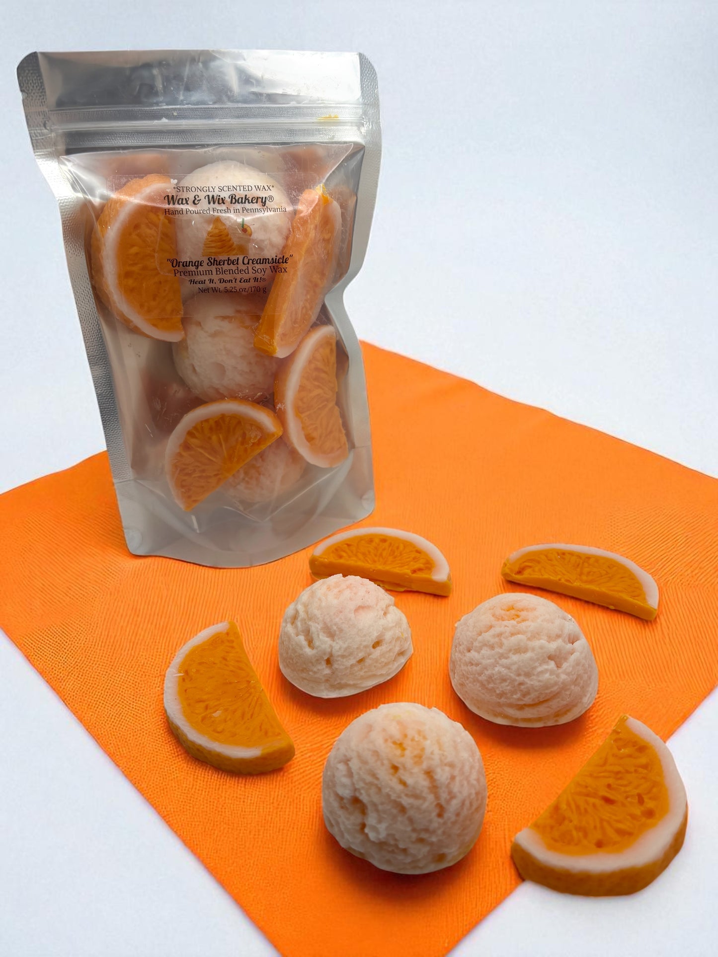 Orange Sherbet Creamsicle Wax Melts. 5.25 oz. Summer Wax Melts/Soy Wax Melts/Strongly Scented Wax Melts/7 Pieces