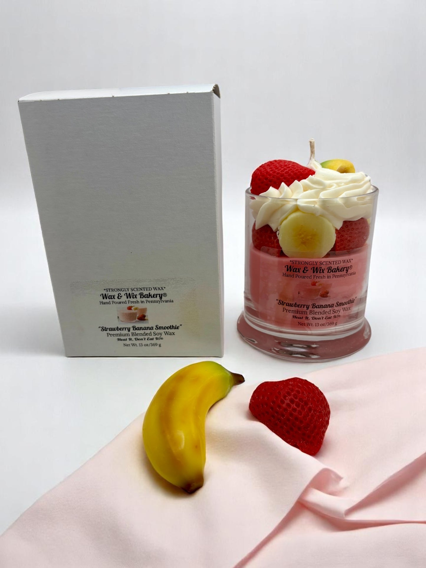 Strawberry Banana Smoothie Candle. Large 13 oz. Soy Candle/Strawberry Banana Dessert Candle/Drink Candle. Strongly Scented Candle.