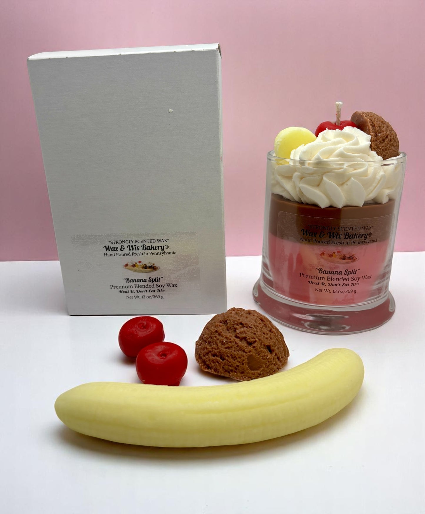 Banana Split Candle. Large 13 oz. Soy Candle/Ice Cream Dessert Candle/Summer Candle. Strongly Scented Candle.