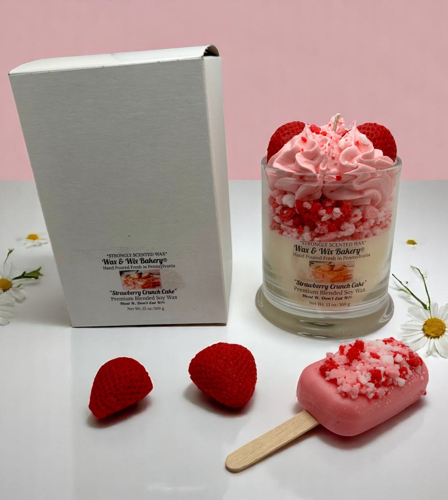 Strawberry Crunch Cake Candle. Large 13 oz. Soy Candle/Strawberry Cake Dessert Candle/Summer Candle. Strongly Scented Candle.