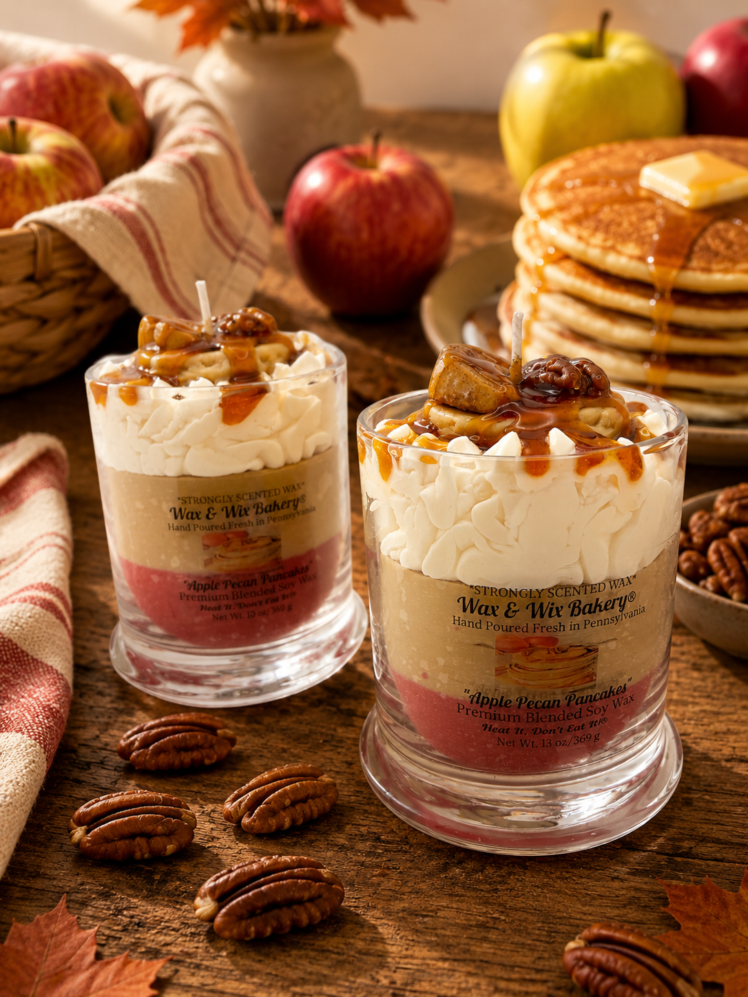 Apple Pecan Pancake Candle. 13 oz. Soy Candle/Apples, Pecans, Pancakes. Strongly Scented Candle. Dessert Candle/Breakfast Candle/Food Candle