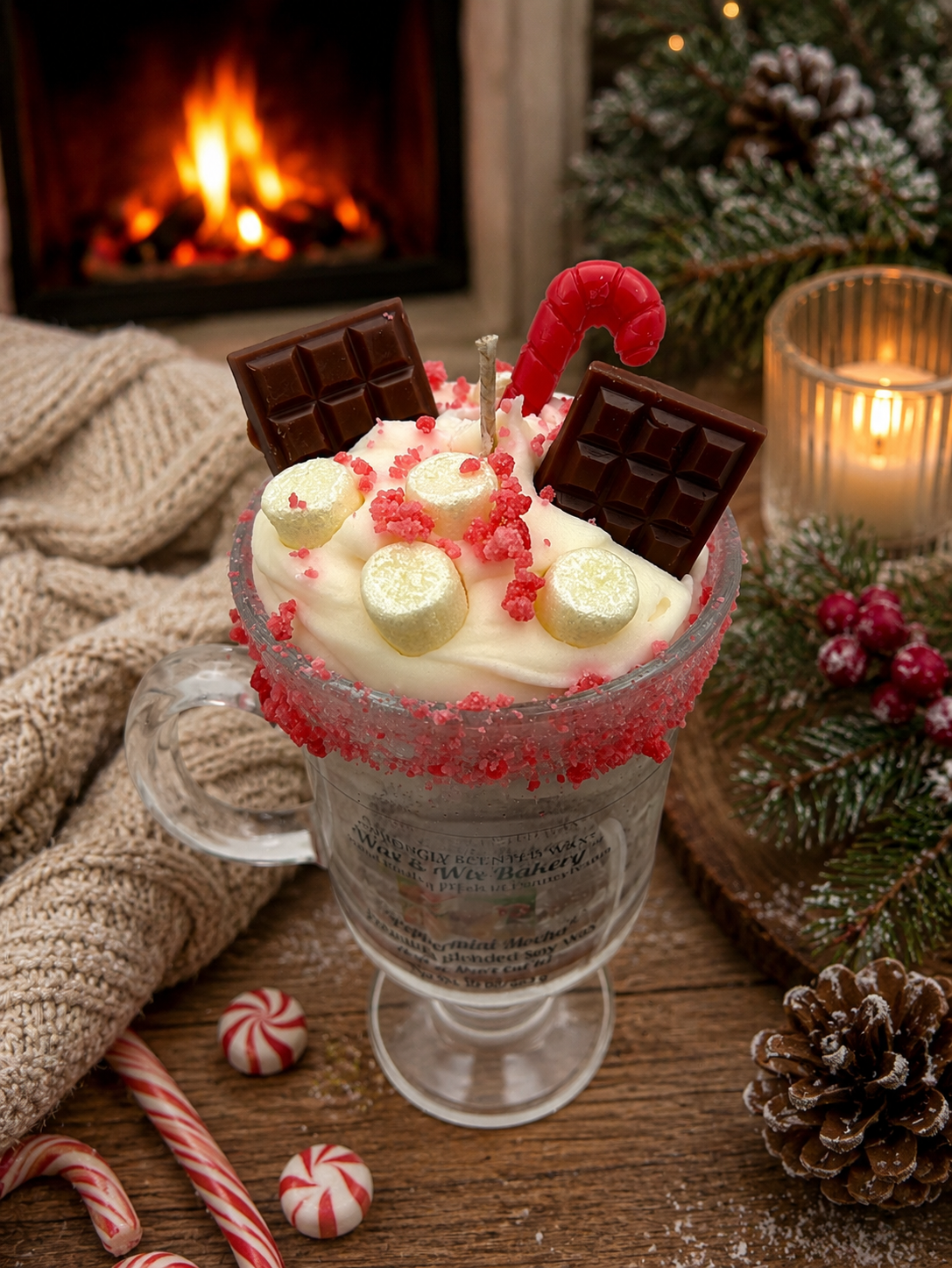 Peppermint Mocha Candle. 10 oz. Soy Candle/Chocolate/Candy Canes/Marshmallows. Strongly Scented Candle/Christmas Candle/Holiday Candle/Winter