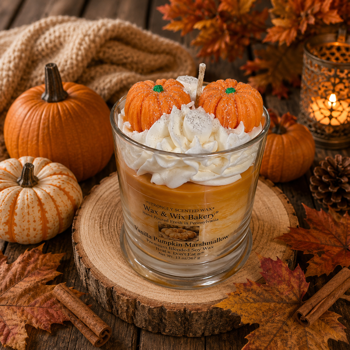 Vanilla Pumpkin Marshmallow Candle. 13oz. Soy Candle/Strong Scented Candle/Pumpkin Candle/Holiday Candle/Fall Candle