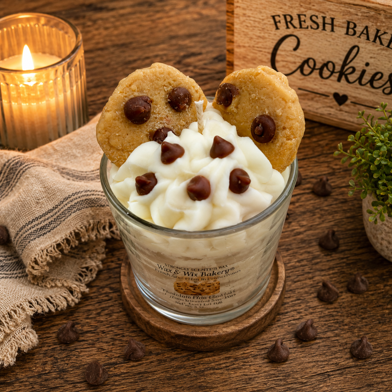 Chocolate Chip Cookie Candle. Large 13 oz. Soy Candle/Chocolate Chip Cookies/Chocolate Chips. Strongly Scented Candle