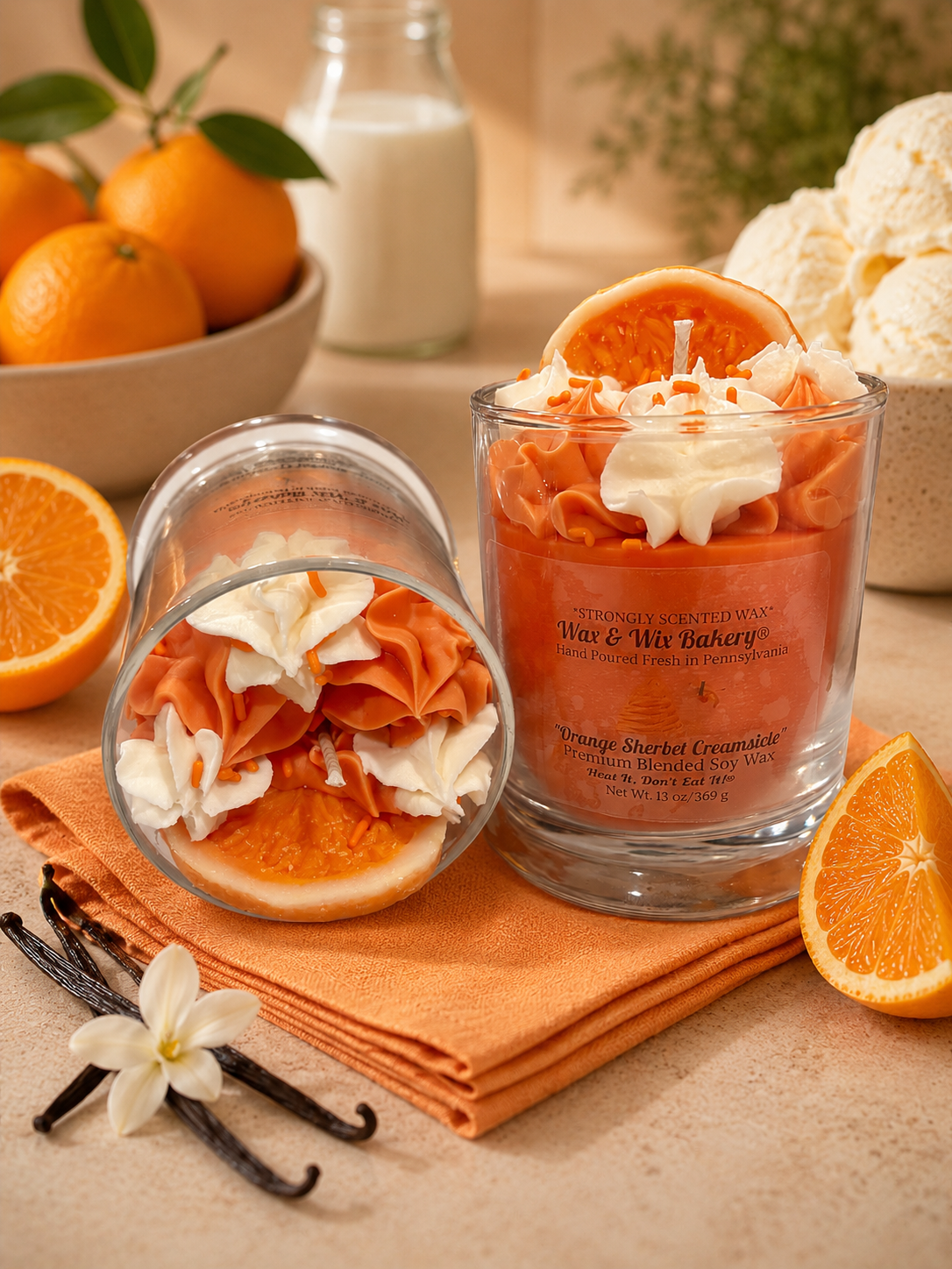 Orange Sherbet Creamsicle Candle. 13 oz. Soy Candle/Oranges, Ice Cream. Strongly Scented Candle. Dessert Candle/Food Candle