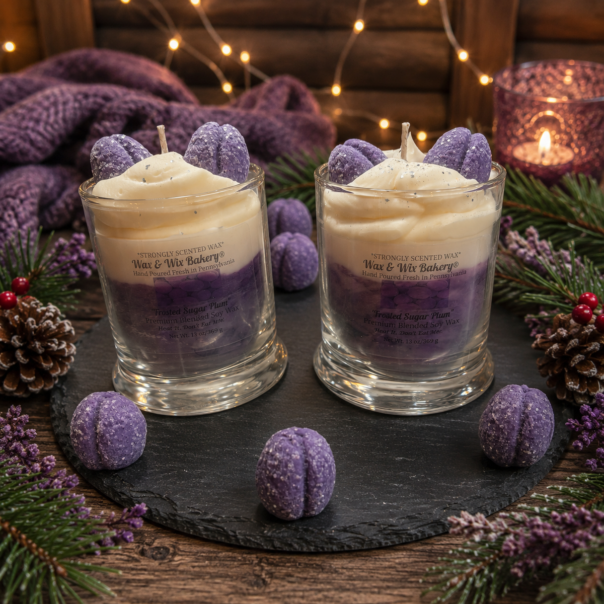 Frosted Sugar Plum Candle. 13oz. Soy Candle/Strong Scented Candle/Holiday Candle/Winter Candle