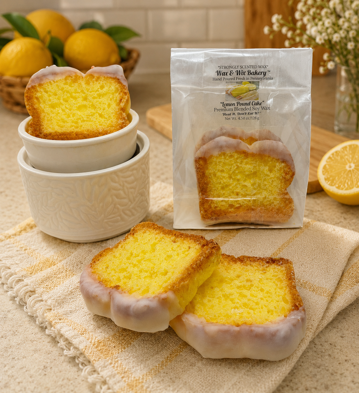 Glazed Lemon Pound Cake Large Wax Melts. 4.50 oz. Bread Wax Melts/Soy Wax Melts/Strongly Scented Wax Melts/2 Large Pieces