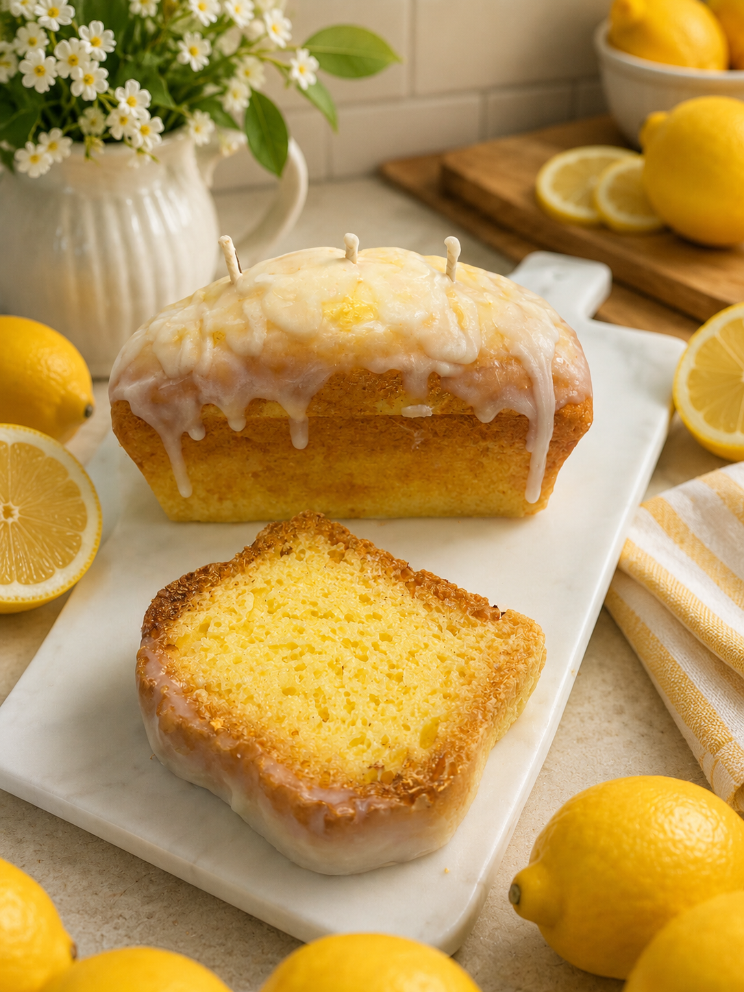 Large Glazed Lemon Pound Cake Candle. Bread Loaf Pan Candle. Soy Wax Candle. 3 Wick Candle. Strongly Scented Candle. 13 Ounce.