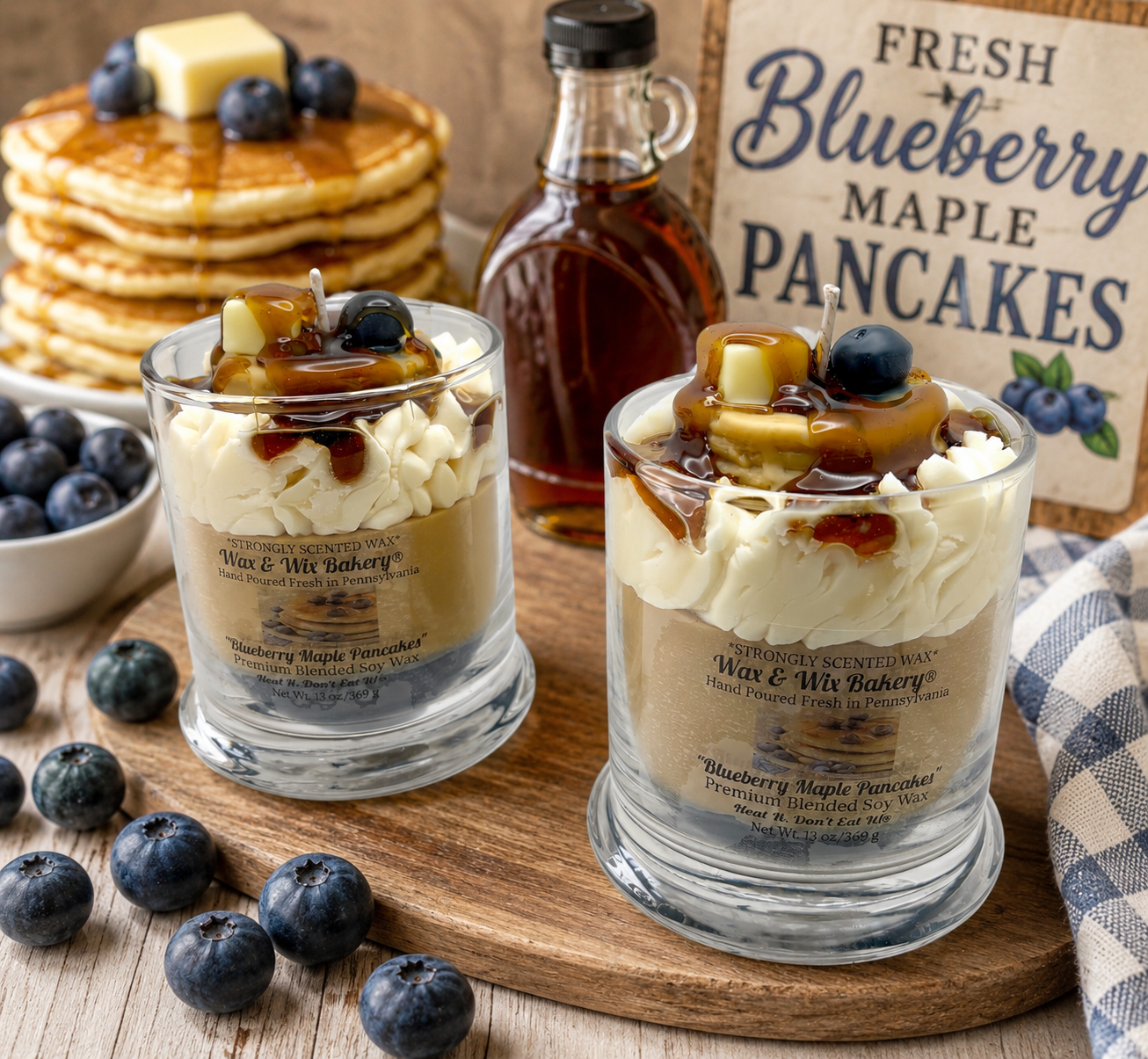 Blueberry Maple Pancakes Candle. 13 oz. Soy Candle/Blueberries, Pancakes. Strongly Scented Candle.