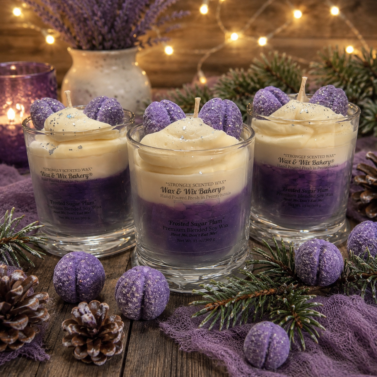 Frosted Sugar Plum Candle. 13oz. Soy Candle/Strong Scented Candle/Holiday Candle/Winter Candle