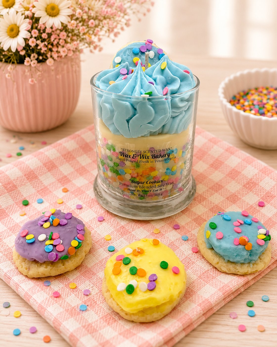 Sugar Cookie Soy Wax Candle/Large 13oz Candle/6 Color Choices/Strong Scented Soy Wax Candle.