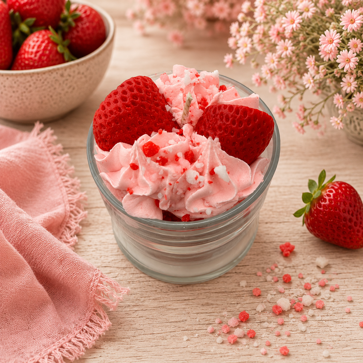 Strawberry Crunch Cake Candle. Large 13 oz. Soy Candle/Strawberry Cake Dessert Candle/Summer Candle. Strongly Scented Candle.