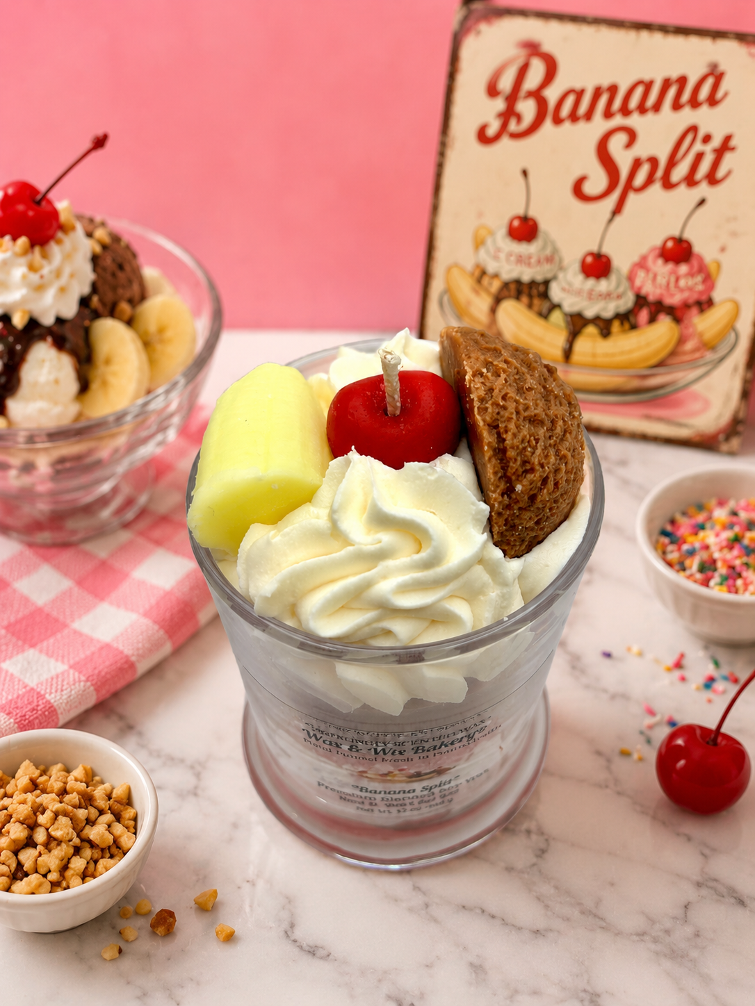Banana Split Candle. Large 13 oz. Soy Candle/Ice Cream Dessert Candle/Summer Candle. Strongly Scented Candle.