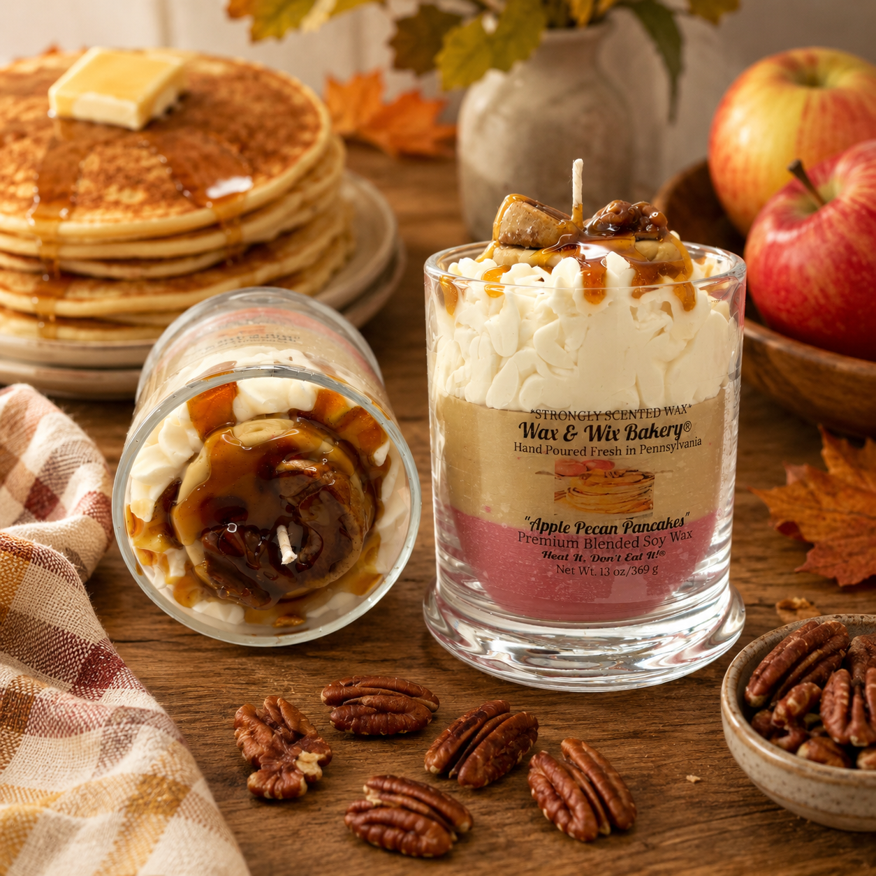 Apple Pecan Pancake Candle. 13 oz. Soy Candle/Apples, Pecans, Pancakes. Strongly Scented Candle. Dessert Candle/Breakfast Candle/Food Candle