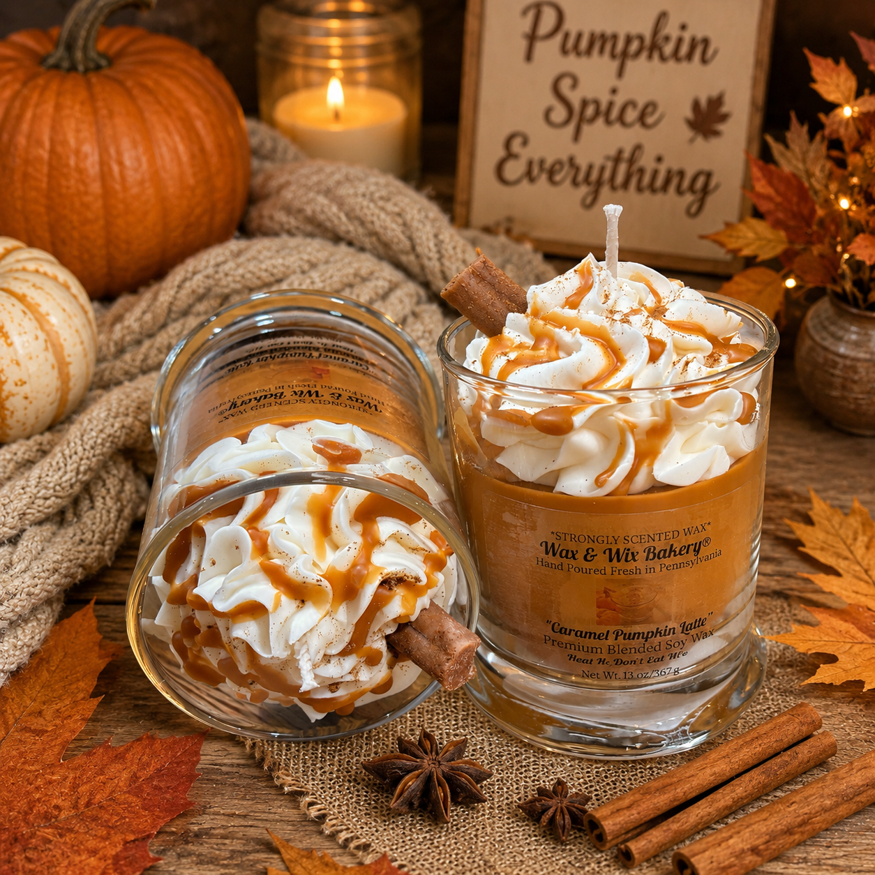 Caramel Pumpkin Latte Candle 13oz. Soy Candle/Strong Scented Candle/Pumpkin Candle/Holiday Candle/Fall Candle