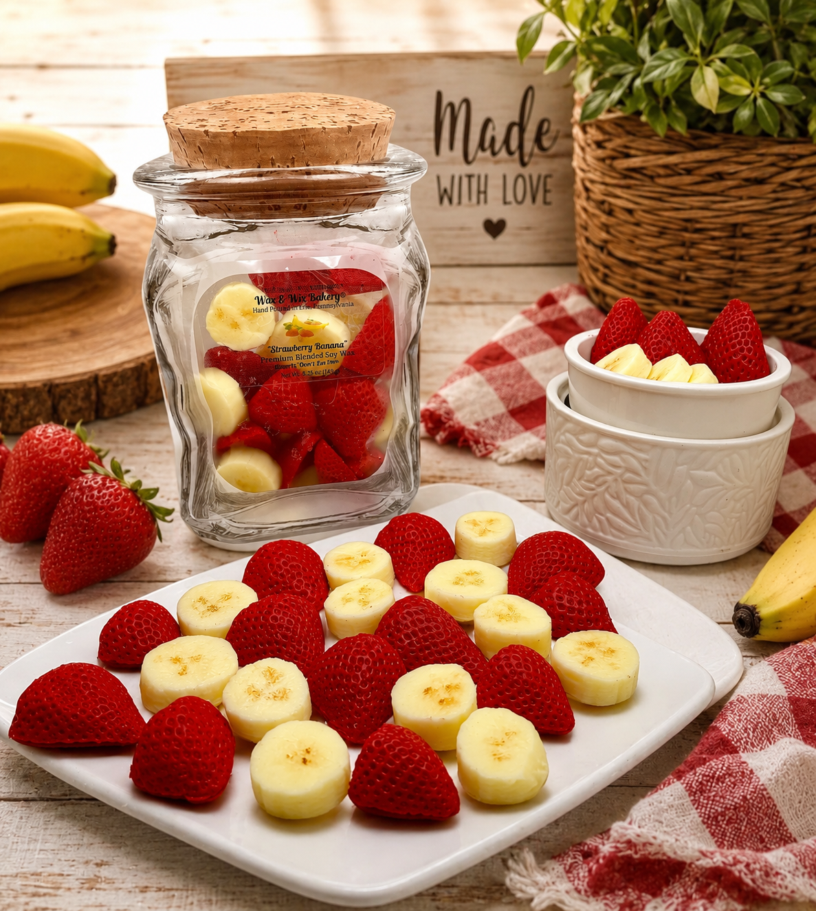 Strawberry Banana Wax Melts/Soy Wax Melts/Strongly Scented Wax Melts/Wax Embeds/Wax Tarts for Wax Warmers. 5.25 oz.