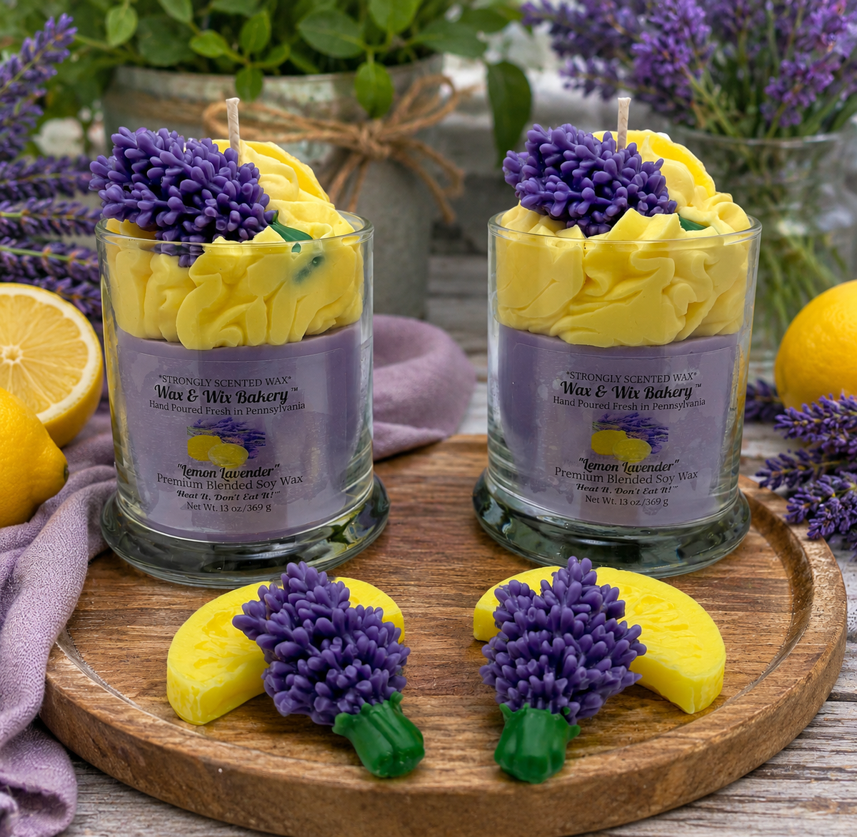 Lavender Lemon Soy Candle. Large 13 oz. Soy Candle. Lavender/Lemons. Strongly Scented Candle