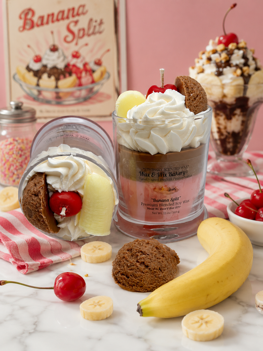 Banana Split Candle. Large 13 oz. Soy Candle/Ice Cream Dessert Candle/Summer Candle. Strongly Scented Candle.