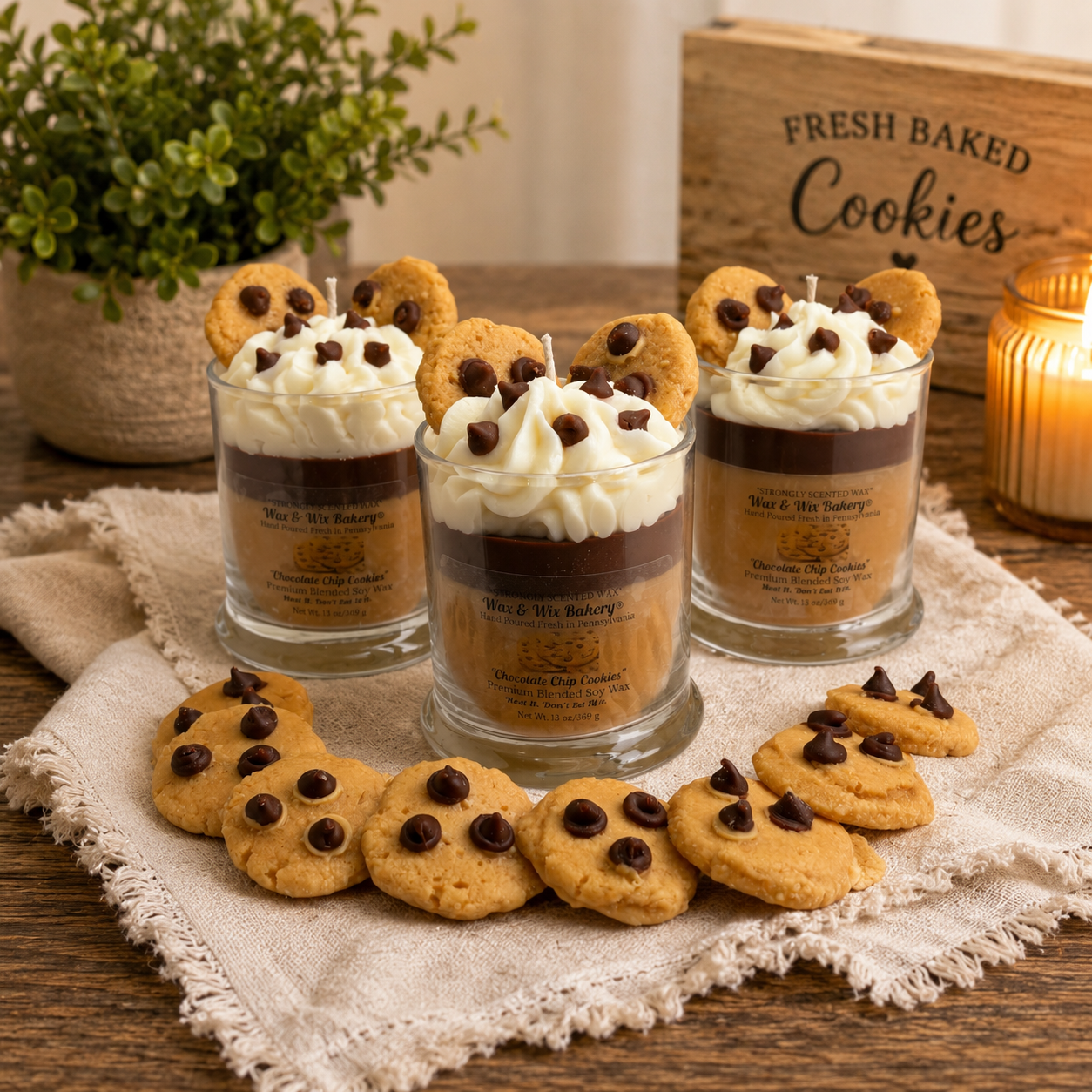 Chocolate Chip Cookie Candle. Large 13 oz. Soy Candle/Chocolate Chip Cookies/Chocolate Chips. Strongly Scented Candle