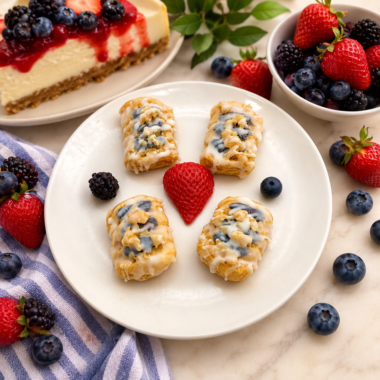Wildberry Cheesecake Streusel Pastry Wax Melts. Bakery Wax Melt. Soy Wax Melts. Strongly Scented Wax Melts/Wax Tarts for Wax Warmers. 4 oz. 4 Streusel Pastries + 1 Strawberry Slice, 1 Blueberry, 1 Blackberry