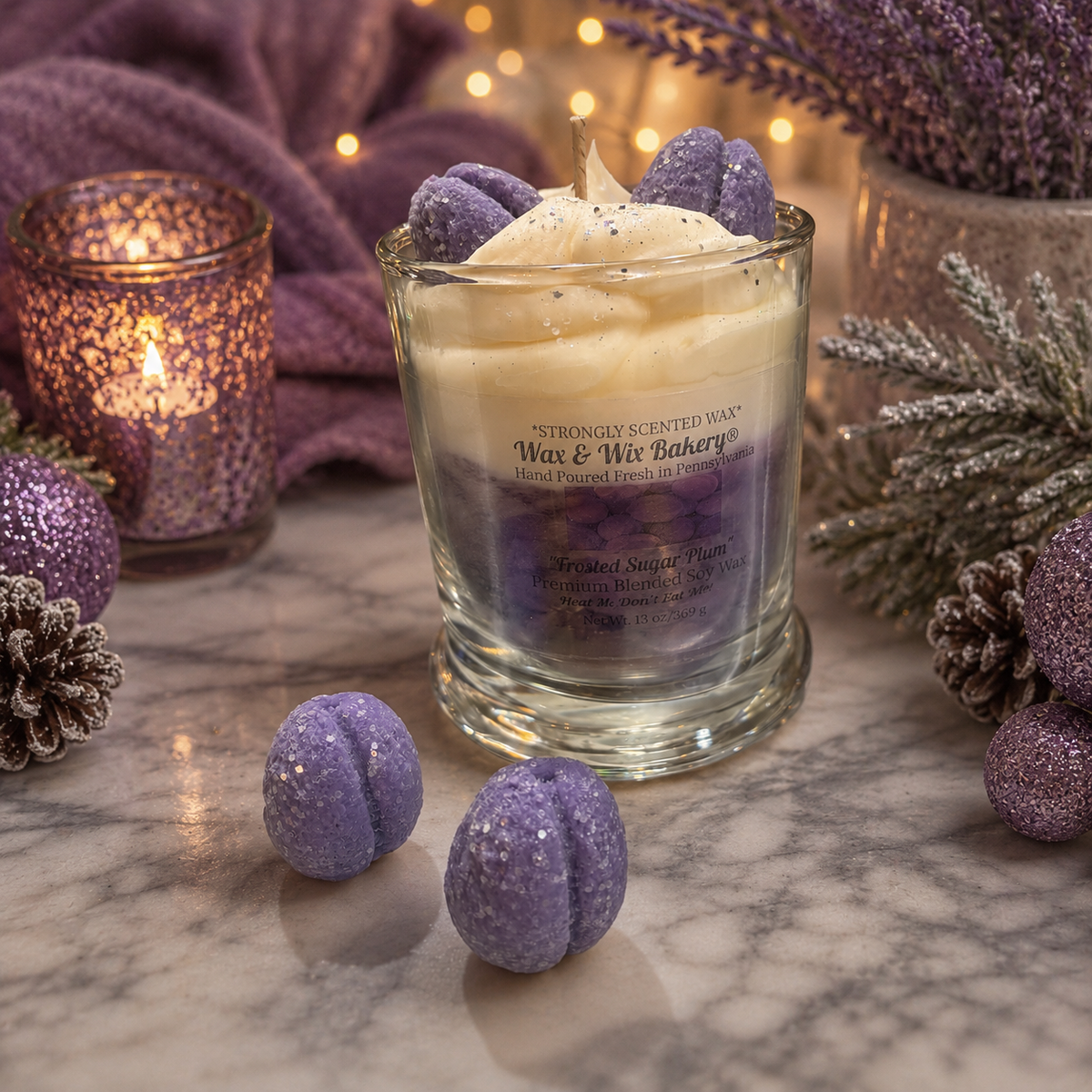 Frosted Sugar Plum Candle. 13oz. Soy Candle/Strong Scented Candle/Holiday Candle/Winter Candle