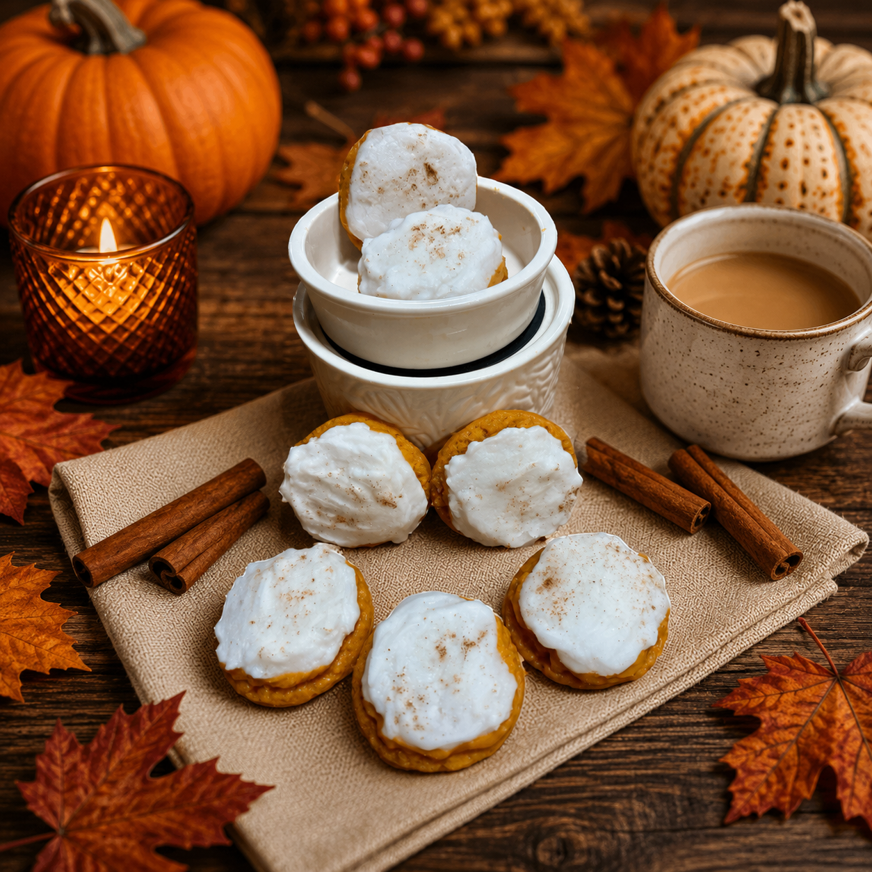 Frosted Pumpkin Spice Cookie Wax Melts. 4.25 oz. Cookie Wax Melts/Soy Wax Melts/Strongly Scented Wax Melts/Wax Tarts for Wax Warmers. 5 Cookies.