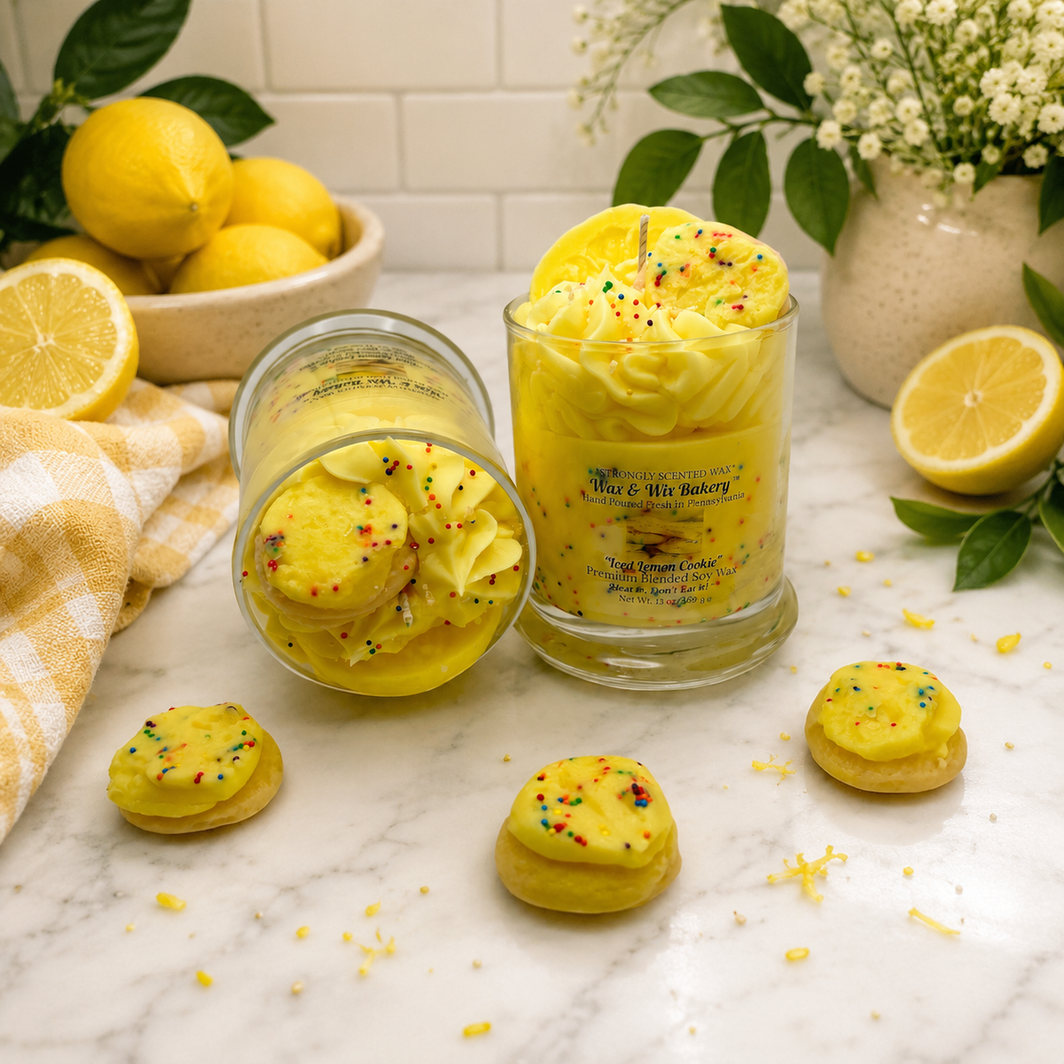 Lemon Cookie Candle. Large 13 oz. Soy Candle/Cookies and Lemons. Strongly Scented Candle