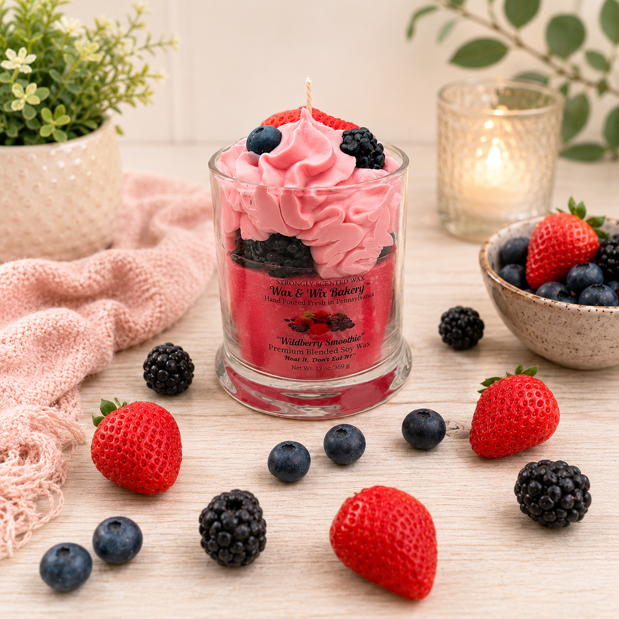 Wildberry Smoothie Candle. Large 13 oz. Soy Candle/Strawberries, Blueberries, Blackberries. Strongly Scented Candle.