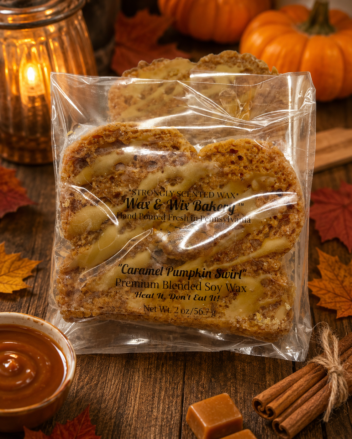 Caramel Pumpkin Swirl Bread Wax Melts. 4 oz. Bread Wax Melts/Soy Wax Melts/Strongly Scented Wax Melts/Wax Tarts for Wax Warmers/. 2 Pieces.