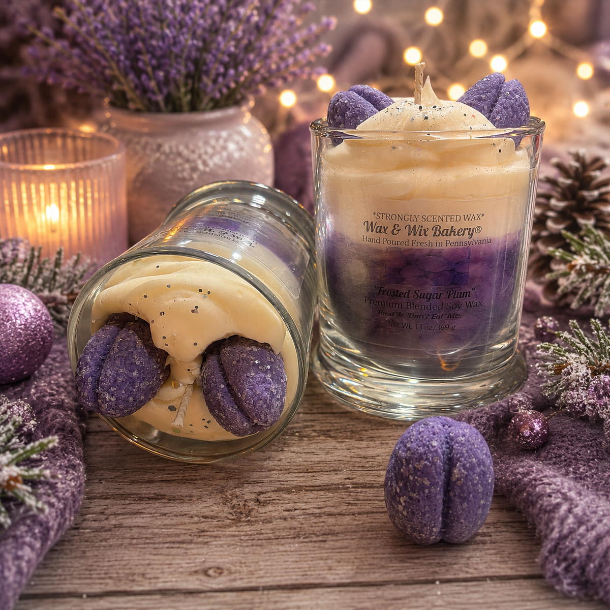 Frosted Sugar Plum Candle. 13oz. Soy Candle/Strong Scented Candle/Holiday Candle/Winter Candle