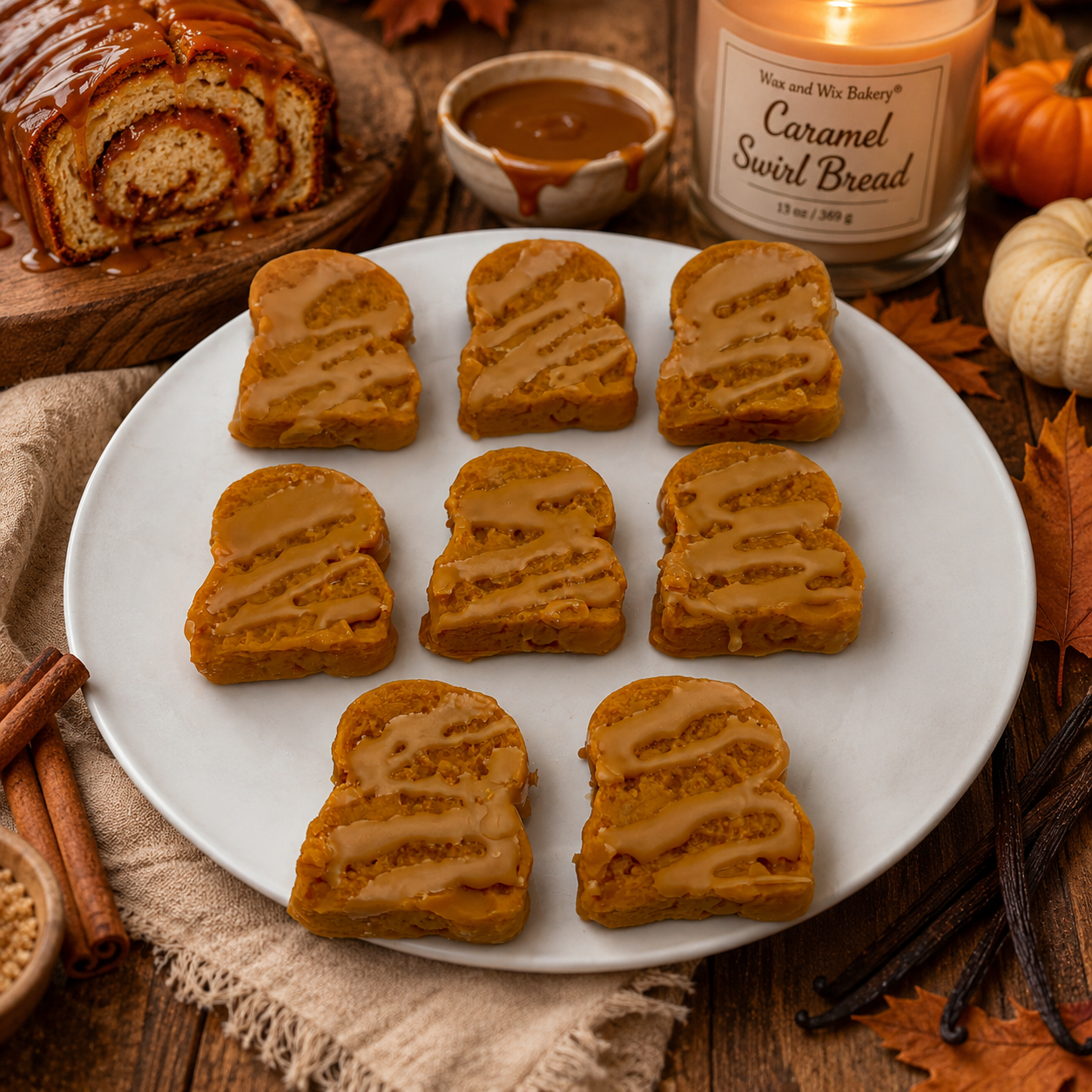 Caramel Pumpkin Swirl Bread Wax Melts. 5 oz. Bread Wax Melts/Soy Wax Melts/Strongly Scented Wax Melts/Wax Tarts for Wax Warmers/ 8 Pieces.