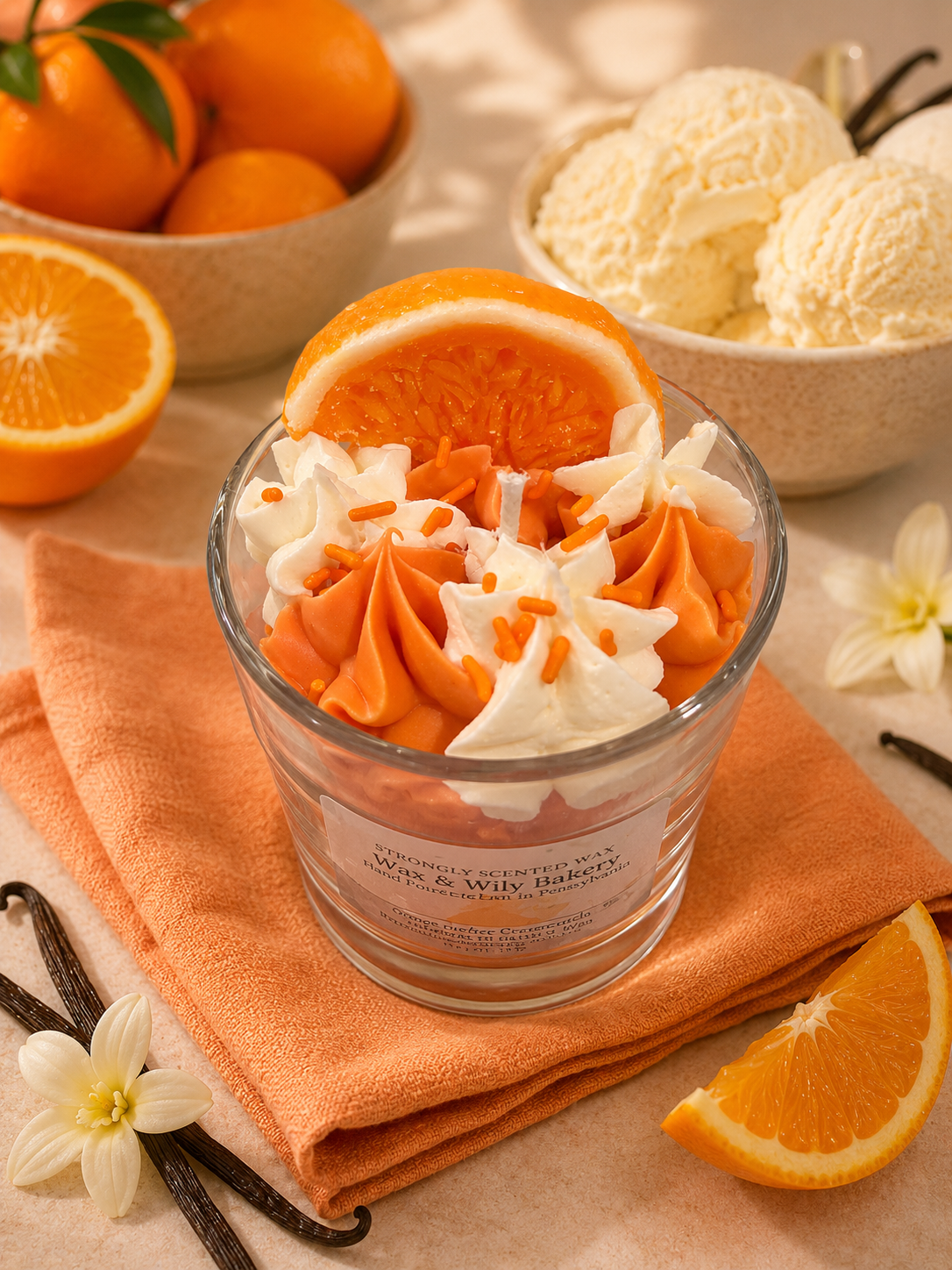 Orange Sherbet Creamsicle Candle. 13 oz. Soy Candle/Oranges, Ice Cream. Strongly Scented Candle. Dessert Candle/Food Candle