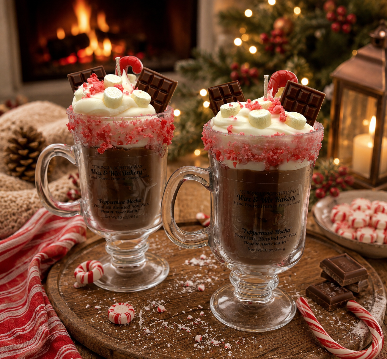 Peppermint Mocha Candle. 10 oz. Soy Candle/Chocolate/Candy Canes/Marshmallows. Strongly Scented Candle/Christmas Candle/Holiday Candle/Winter