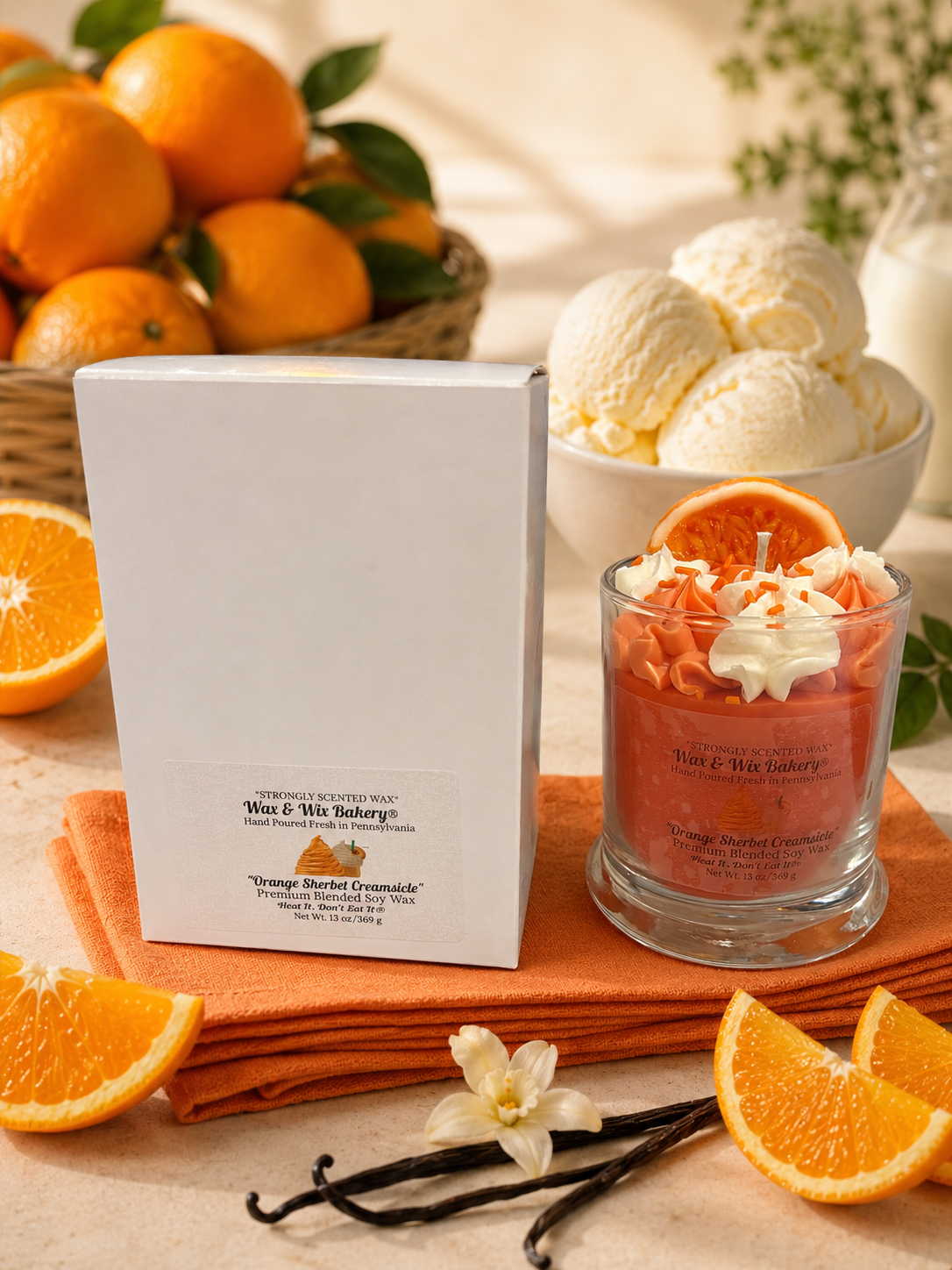 Orange Sherbet Creamsicle Candle. 13 oz. Soy Candle/Oranges, Ice Cream. Strongly Scented Candle. Dessert Candle/Food Candle