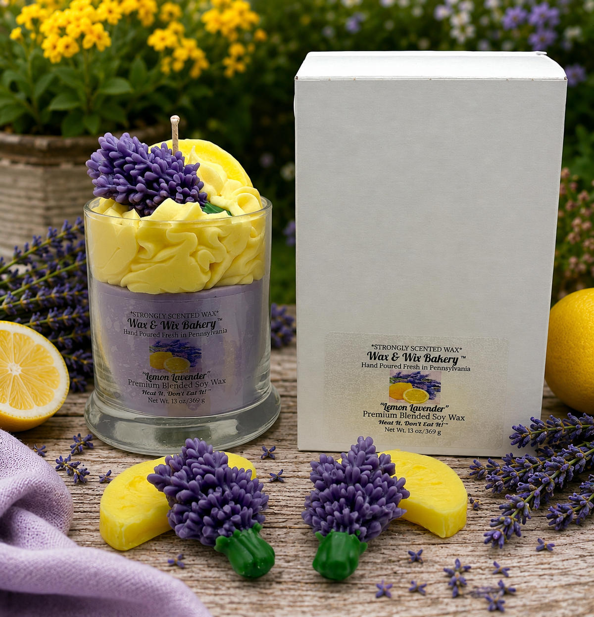 Lavender Lemon Soy Candle. Large 13 oz. Soy Candle. Lavender/Lemons. Strongly Scented Candle