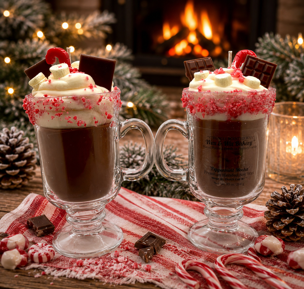 Peppermint Mocha Candle. 10 oz. Soy Candle/Chocolate/Candy Canes/Marshmallows. Strongly Scented Candle/Christmas Candle/Holiday Candle/Winter