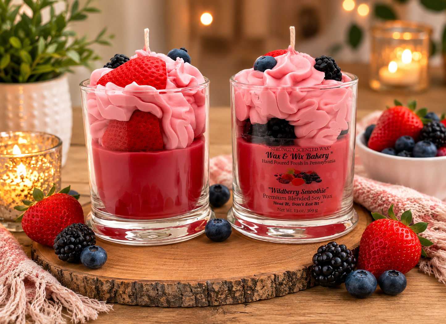 Wildberry Smoothie Candle. Large 13 oz. Soy Candle/Strawberries, Blueberries, Blackberries. Strongly Scented Candle.