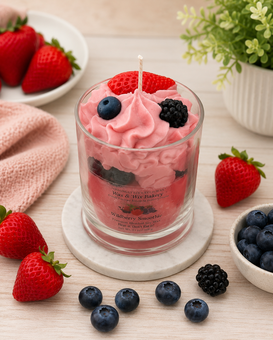 Wildberry Smoothie Candle. Large 13 oz. Soy Candle/Strawberries, Blueberries, Blackberries. Strongly Scented Candle.