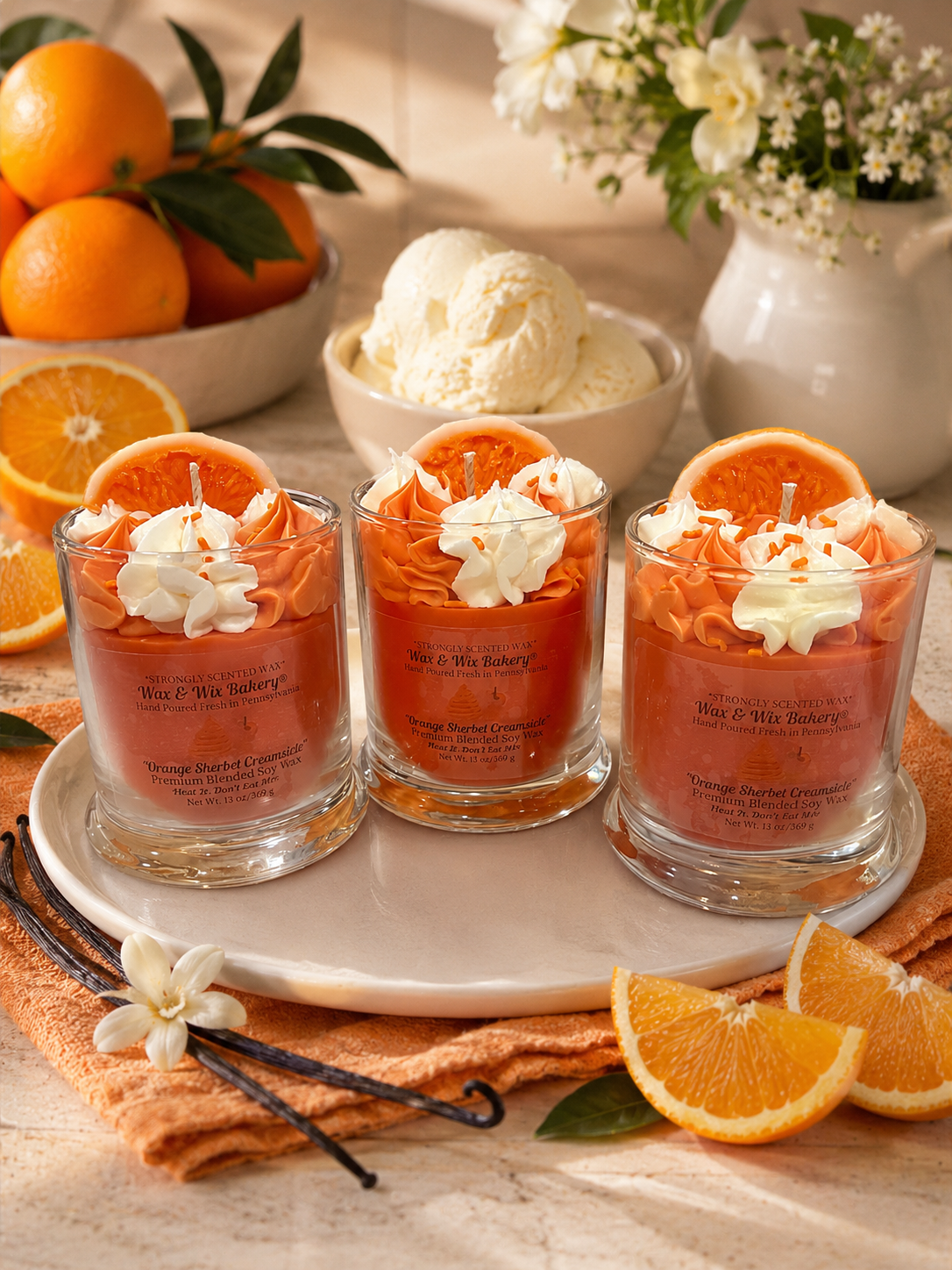 Orange Sherbet Creamsicle Candle. 13 oz. Soy Candle/Oranges, Ice Cream. Strongly Scented Candle. Dessert Candle/Food Candle