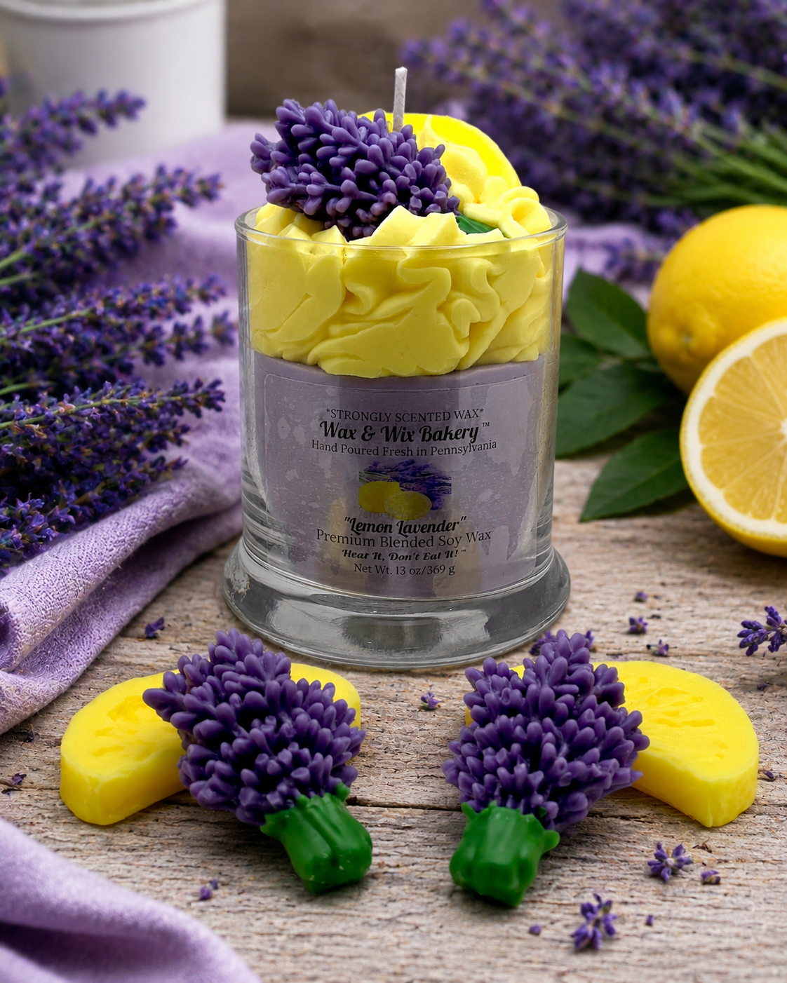 Lavender Lemon Soy Candle. Large 13 oz. Soy Candle. Lavender/Lemons. Strongly Scented Candle