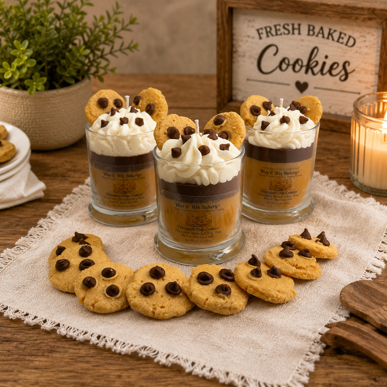 Chocolate Chip Cookie Candle. Large 13 oz. Soy Candle/Chocolate Chip Cookies/Chocolate Chips. Strongly Scented Candle