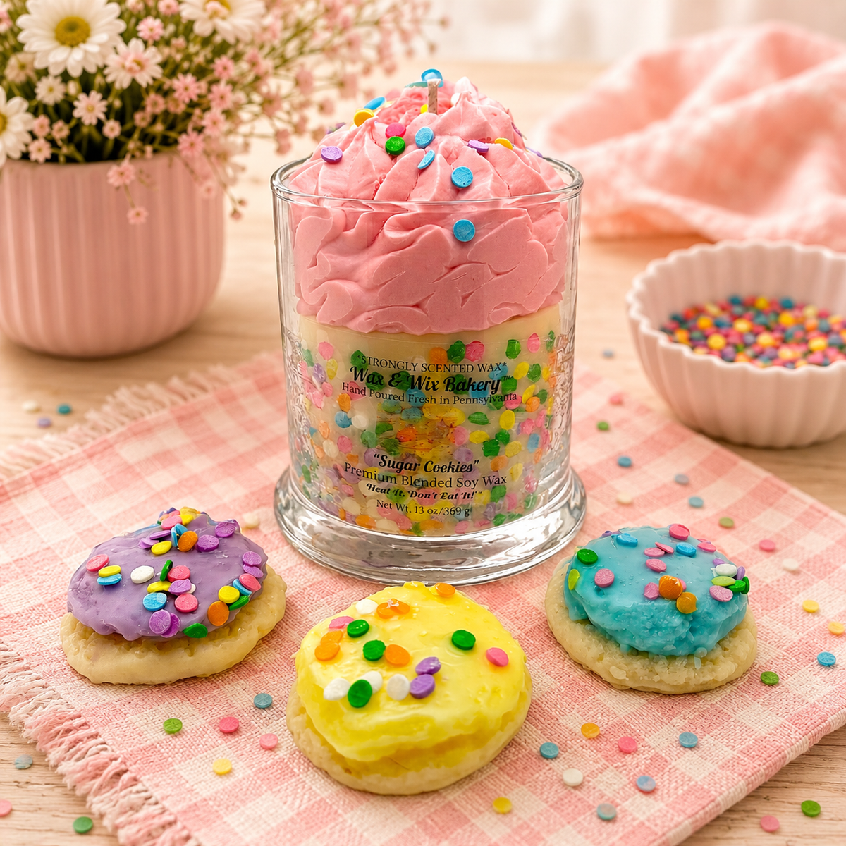 Pink Sugar Cookie Soy Wax Candle/Large 13oz Candle/Strong Scented Soy Wax Candle.