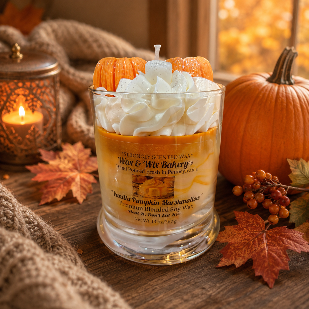 Vanilla Pumpkin Marshmallow Candle. 13oz. Soy Candle/Strong Scented Candle/Pumpkin Candle/Holiday Candle/Fall Candle